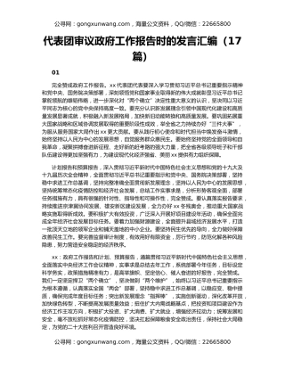 代表团审议政府工作报告时的发言汇编（17篇）