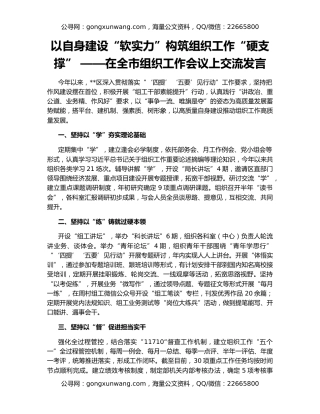 以自身建设“软实力”构筑组织工作“硬支撑” ——在全市组织工作会议上交流发言