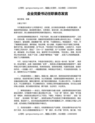 企业党委书记任职表态发言