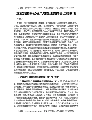 企业党委书记在风险管理委员会上的讲话