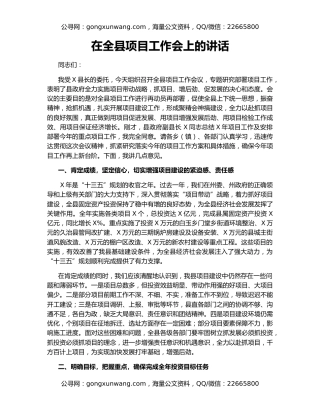 在全县项目工作会上的讲话