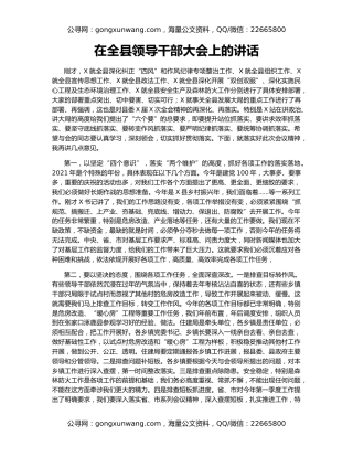 在全县领导干部大会上的讲话（2）