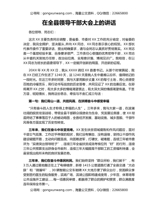 在全县领导干部大会上的讲话（4）