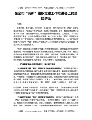 在全市“两新”组织党建工作推进会上的总结讲话
