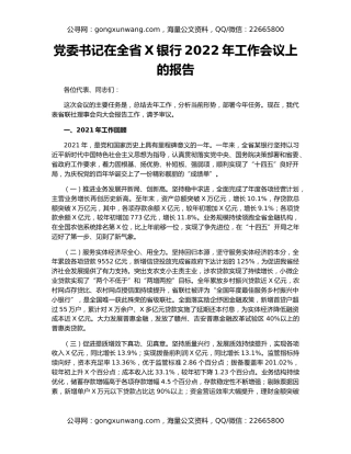 党委书记在全省X银行2022年工作会议上的报告