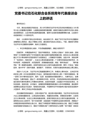 党委书记在石化联合会系统青年代表座谈会上的讲话