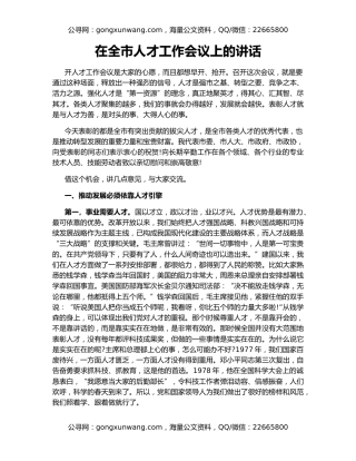 在全市人才工作会议上的讲话（2）