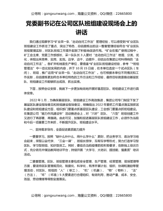 党委副书记在公司区队班组建设现场会上的讲话