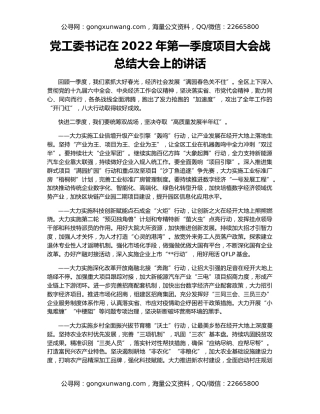 党工委书记在2022年第一季度项目大会战总结大会上的讲话