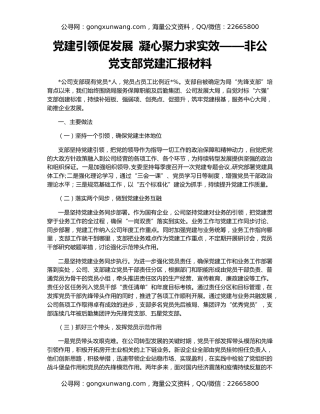 党建引领促发展 凝心聚力求实效——非公党支部党建汇报材料