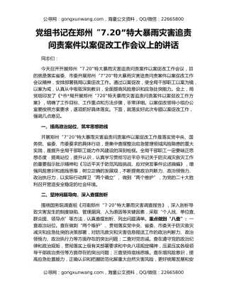 党组书记在郑州“7.20”特大暴雨灾害追责问责案件以案促改工作会议上的讲话（2）