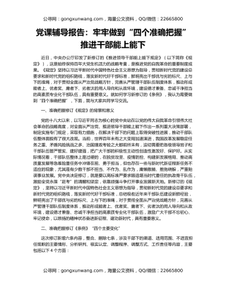 党课辅导报告：牢牢做到“四个准确把握” 推进干部能上能下