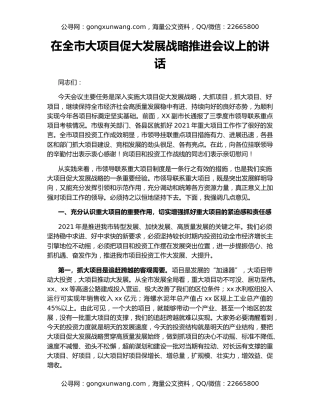 在全市大项目促大发展战略推进会议上的讲话