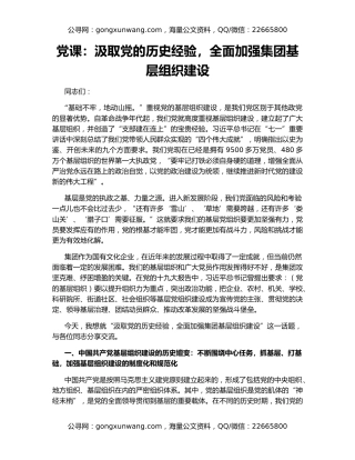 党课：汲取党的历史经验，全面加强集团基层组织建设