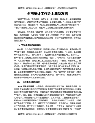 全市统计工作会上典型发言