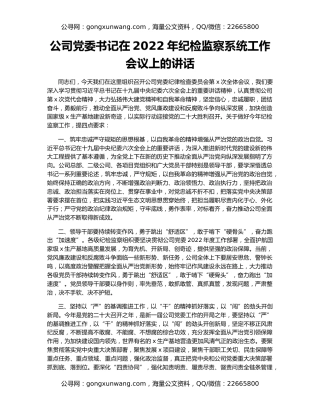 公司党委书记在2022年纪检监察系统工作会议上的讲话