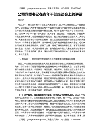 公司党委书记在青年干部座谈会上的讲话