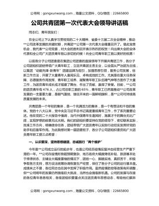 公司共青团第一次代表大会领导讲话稿