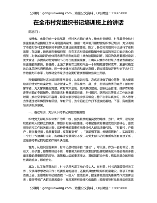 在全市村党组织书记培训班上的讲话（2）