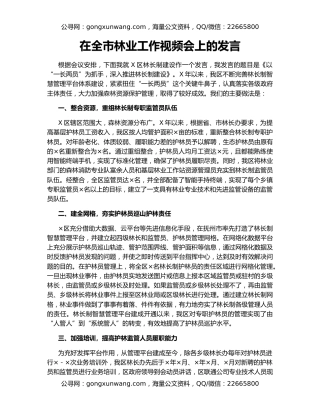 在全市林业工作视频会上的发言