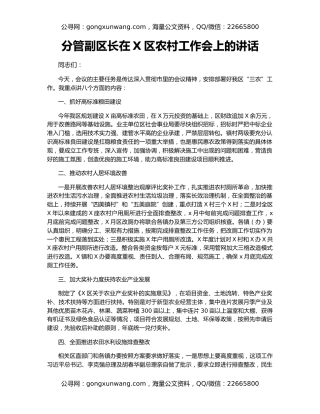 分管副区长在X区农村工作会上的讲话