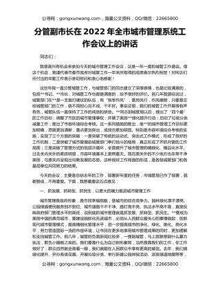 分管副市长在2022年全市城市管理系统工作会议上的讲话