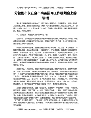 分管副市长在全市商务招商工作视频会上的讲话