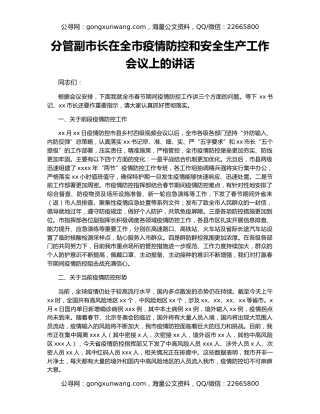 分管副市长在全市疫情防控和安全生产工作会议上的讲话（2）