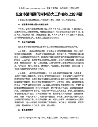 在全市清明期间森林防火工作会议上的讲话