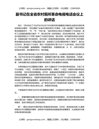副书记在全省农村厕所革命电视电话会议上的讲话