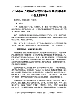 在全市电子商务进农村综合示范县项目启动大会上的讲话
