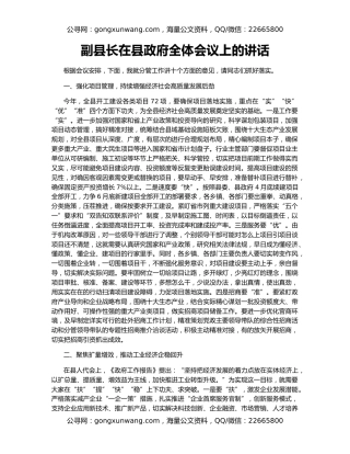 副县长在县政府全体会议上的讲话