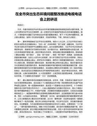 在全市突出生态环境问题整改推进电视电话会上的讲话