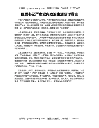 区委书记严肃党内政治生活研讨发言