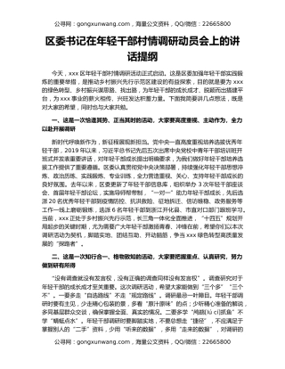 区委书记在年轻干部村情调研动员会上的讲话提纲