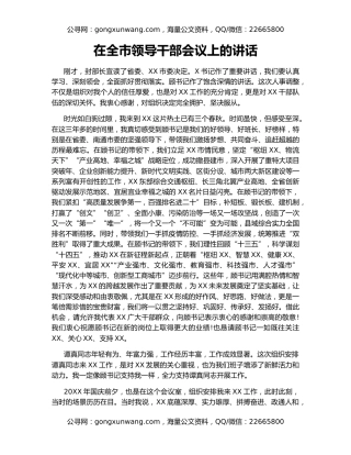 在全市领导干部会议上的讲话（6）