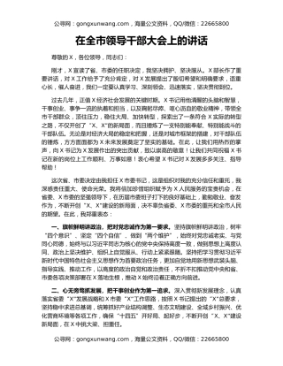在全市领导干部大会上的讲话（4）