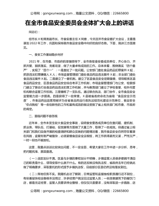在全市食品安全委员会全体扩大会上的讲话