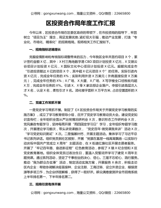 区投资合作局年度工作汇报