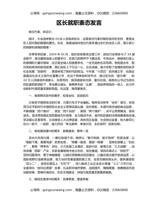 区长就职表态发言