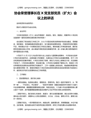 协会荣誉理事长在X党支部党员（扩大）会议上的讲话