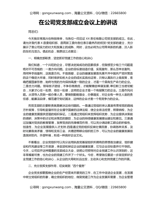 在公司党支部成立会议上的讲话