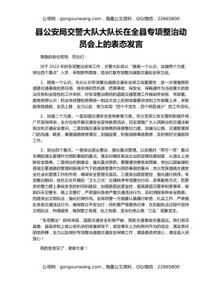 县公安局交警大队大队长在全县专项整治动员会上的表态发言