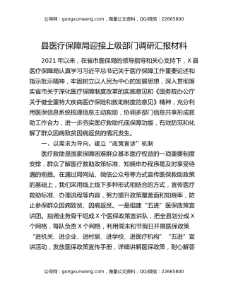 县医疗保障局迎接上级部门调研汇报材料
