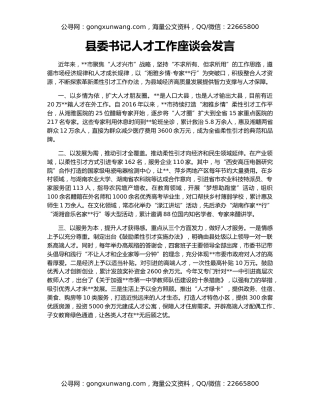 县委书记人才工作座谈会发言
