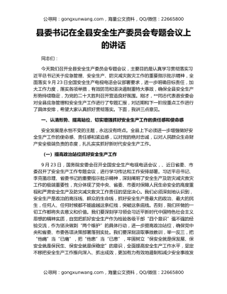 县委书记在全县安全生产委员会专题会议上的讲话