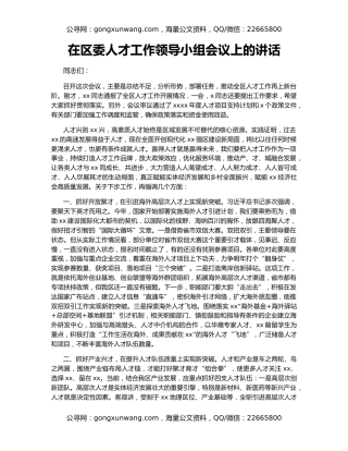 在区委人才工作领导小组会议上的讲话（2）