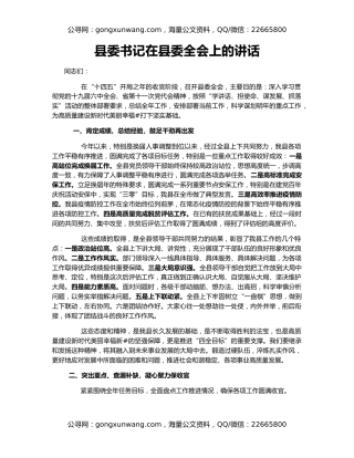 县委书记在县委全会上的讲话