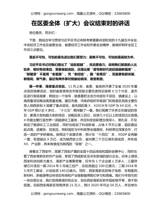 在区委全体（扩大）会议结束时的讲话