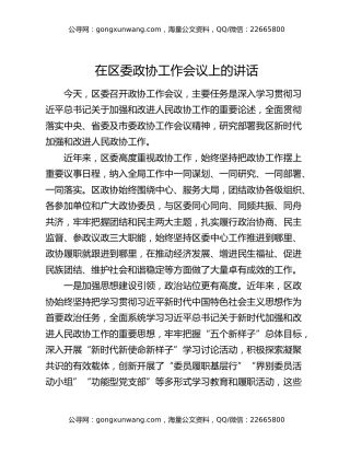 在区委政协工作会议上的讲话